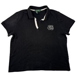 Lauren Ralph Lauren Black Polo Shirt Womens Size M Y2K Preppy Monogram